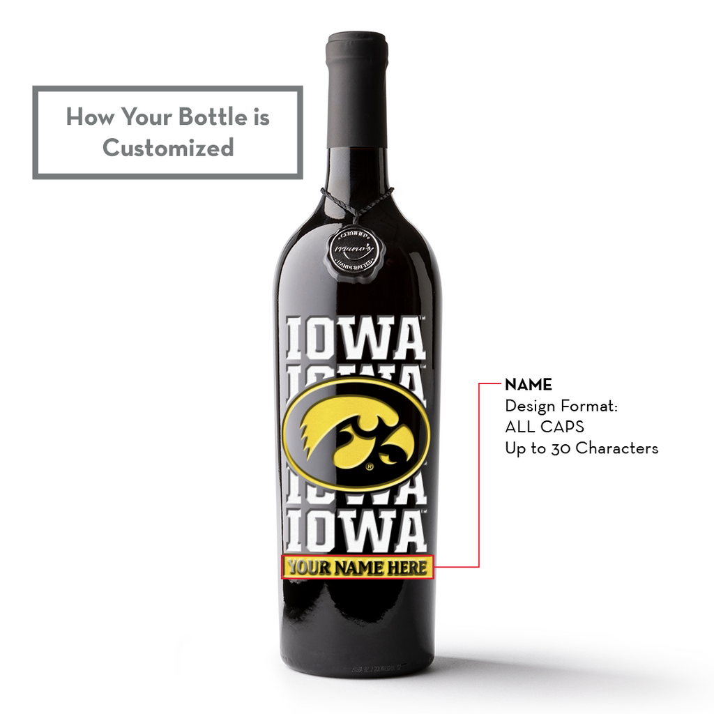 University of Iowa Logos Custom Name Etched Wine