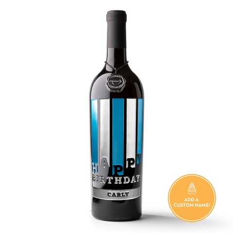 Happy Birthday Stripes Custom Etched Wine Bottle
