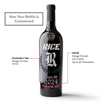 Rice University Custom Alumni Etched Wine