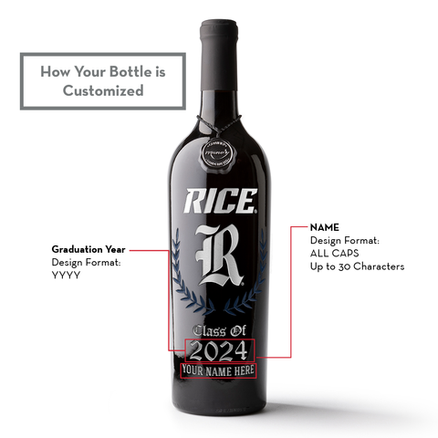 Rice University Custom Alumni Etched Wine