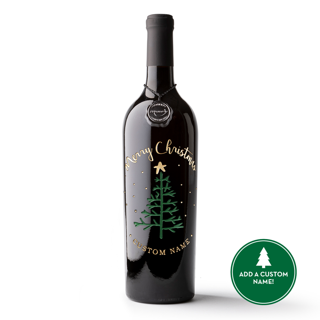 Custom Merry Christmas Etched Wine