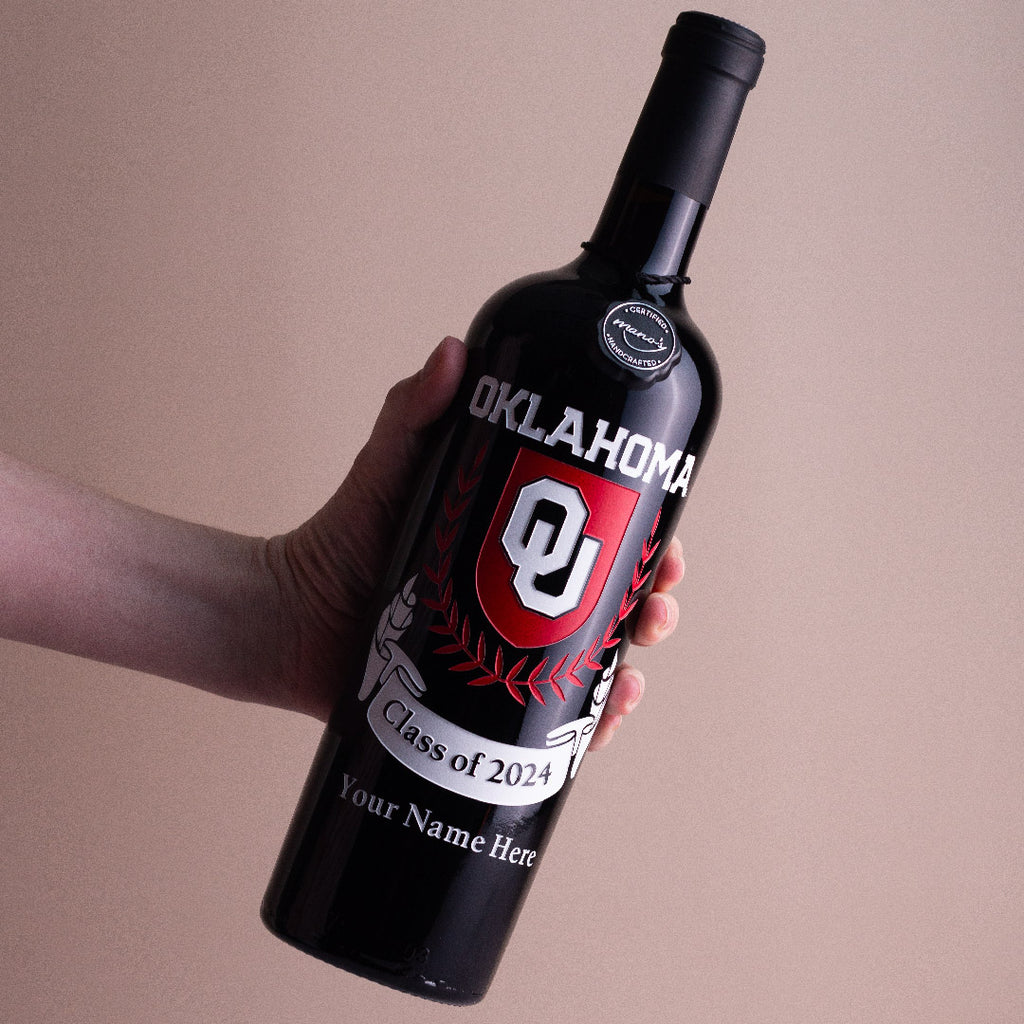 University of Oklahoma Custom Alumni Etched Wine