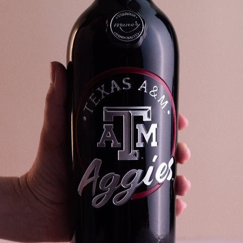 Texas A&M Aggies Circle Etched Wine