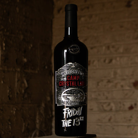 Friday the 13th Camp Crystal Lake Sign Etched Wine