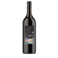 Backside label of Ohio State University 2024 National Champions etched wine bottle from Mano's Wine