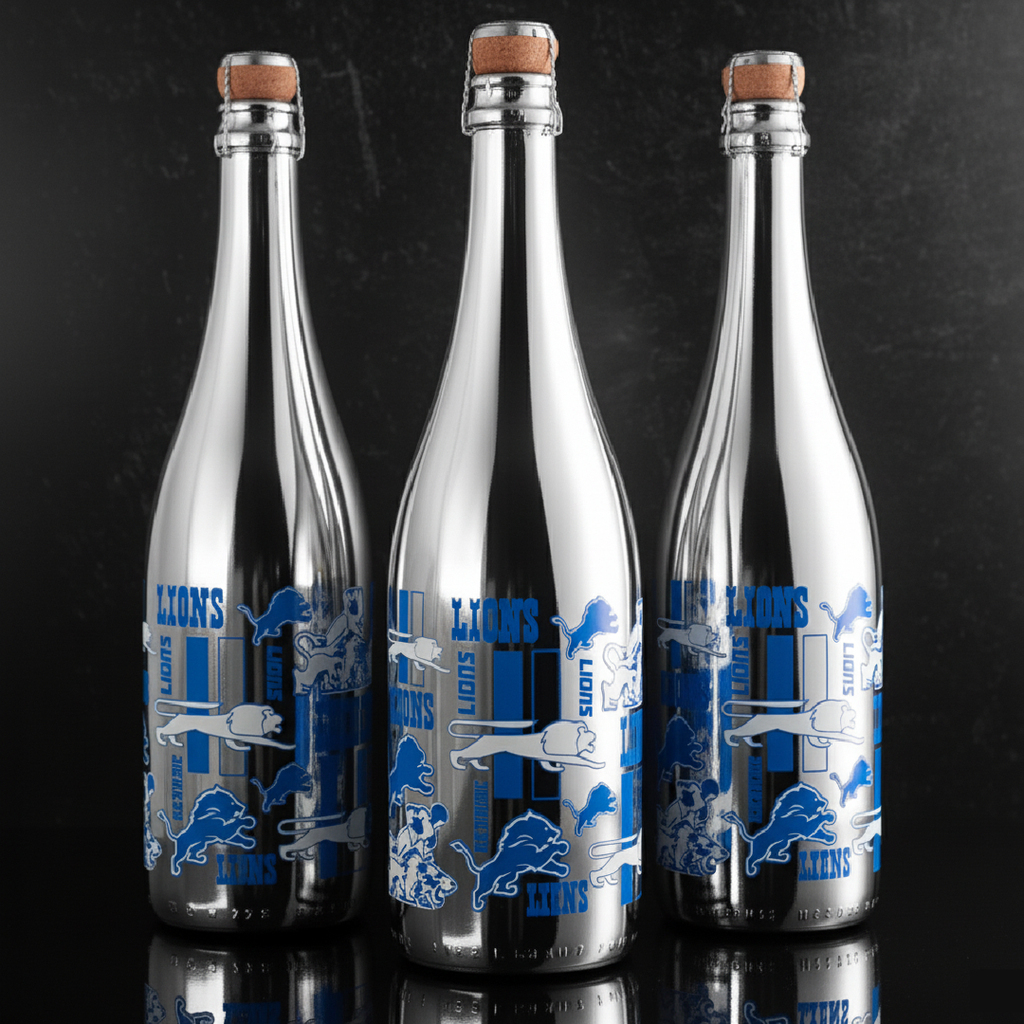 Detroit Lions Logo Evolution Metallic Silver Bubbly 3 Pack from Mano's Wine
