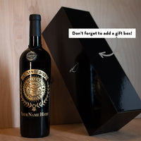 Add a black gift box to your order of Mano's Wine Custom Graduate Laurel Etched Wine bottle for graduation