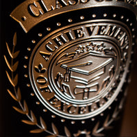 Close up of the Mano's Wine deep etched Custom Graduate Laurel Etched Wine bottle