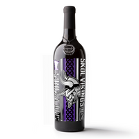 Wine bottle etched with Minnesota Vikings-themed design from Mano's Wine