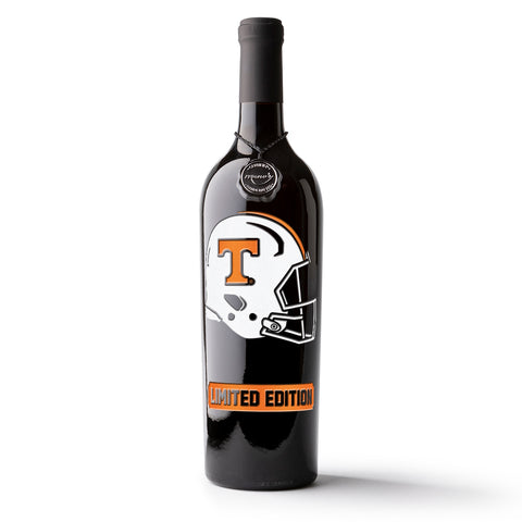 Limited edition Mano's Wine bottle featuring a white and orange Tennessee Volunteers football helmet