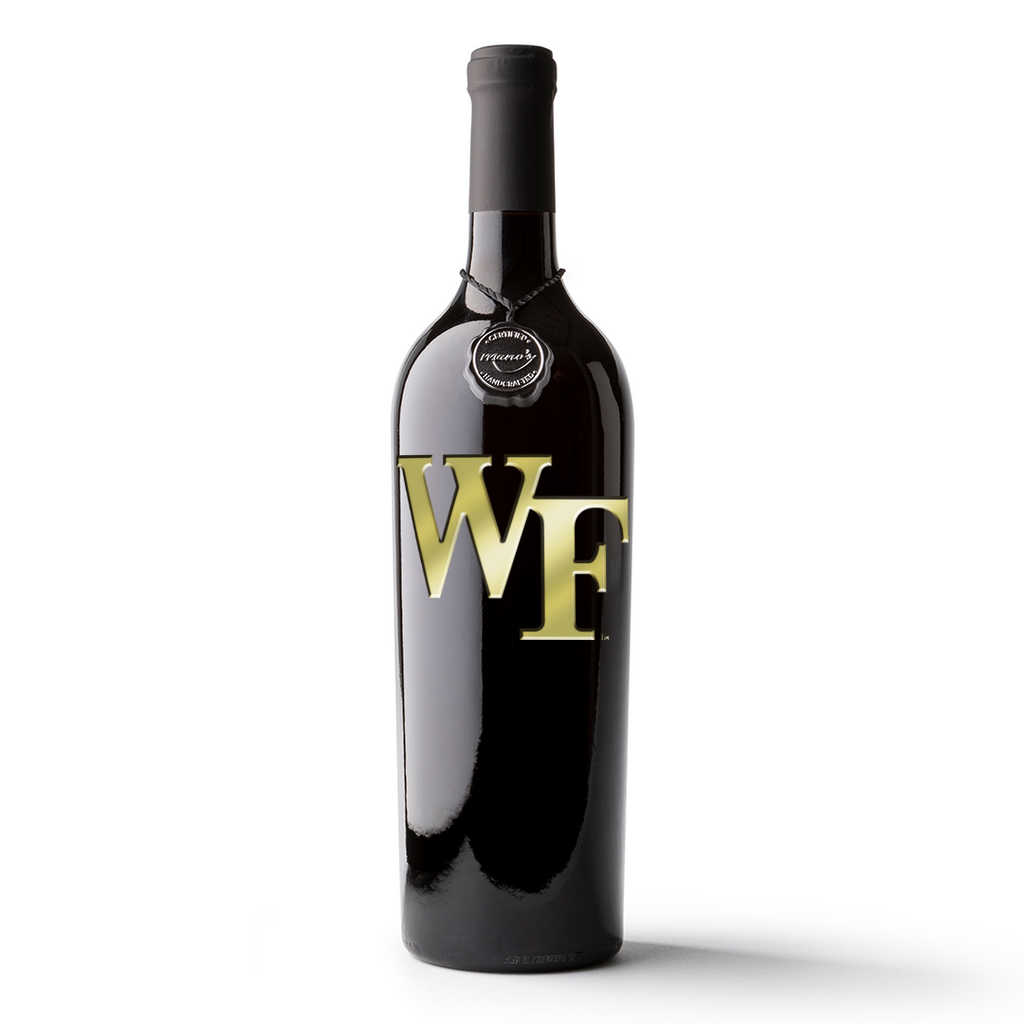 Wake Forest Logo Etched Wine Bottle