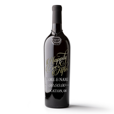 Gift this Happily Ever After Script custom etched wine bottle at the next wedding you attend!