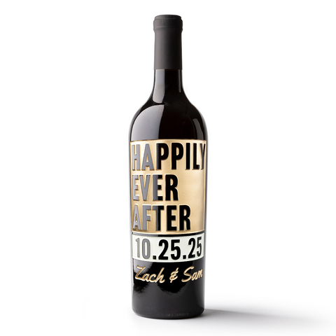 Happily Ever After Metallic Gold Custom Etched Wine