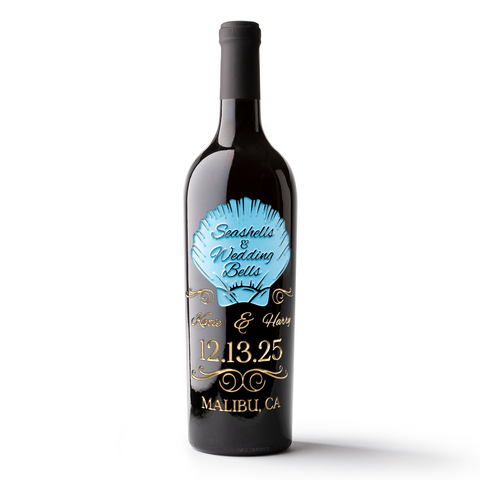 Seashells & Wedding Bells Custom Etched Wine