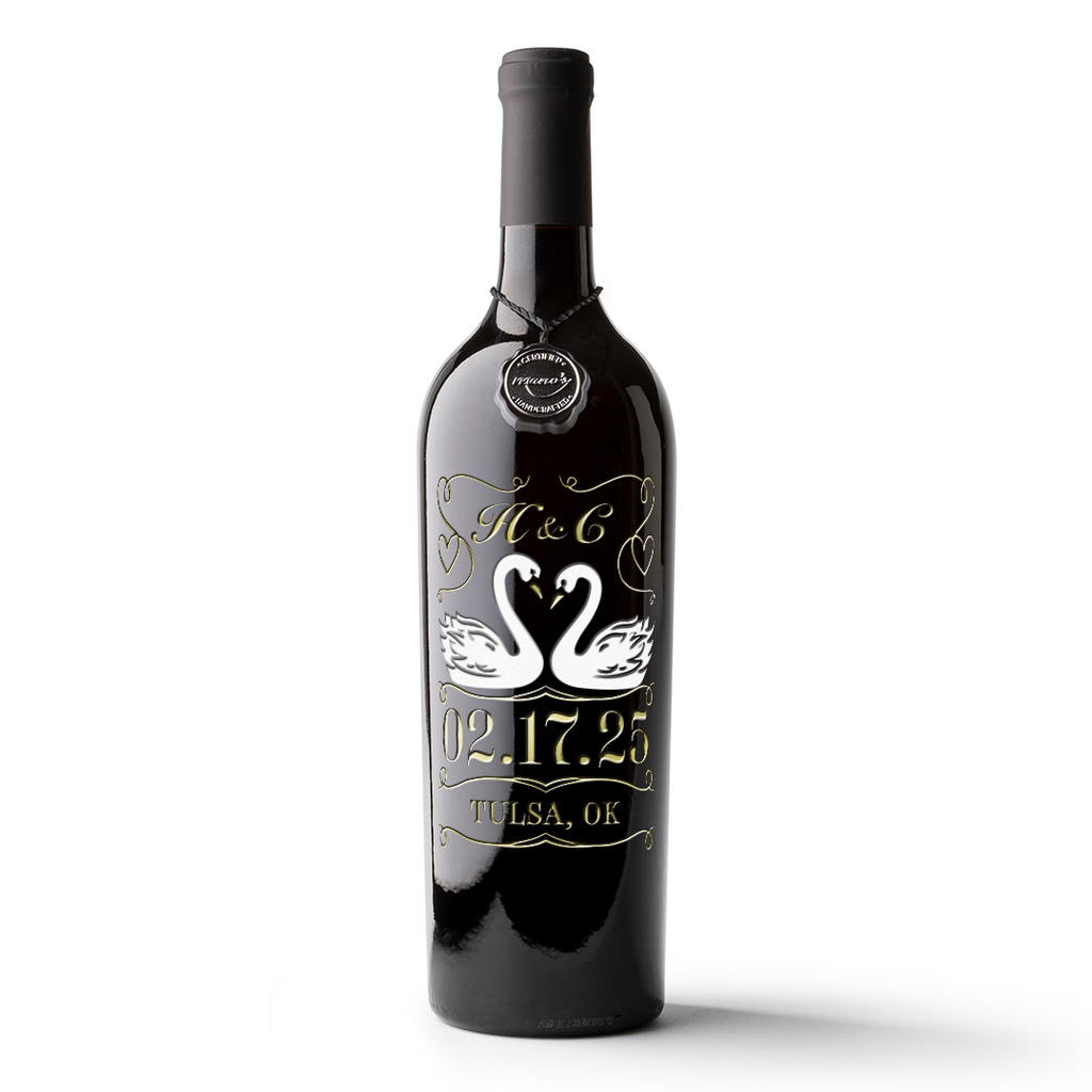 Customize a Love Birds wedding wine bottle from Mano's Wine
