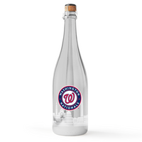 Mano's Wine metallic silver bottle of bubbly wine featuring the Washington Nationals team logo and Washington, D.C. skyline