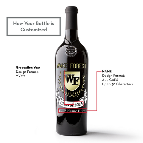 Wake Forest University Custom Alumni Etched Wine Bottle