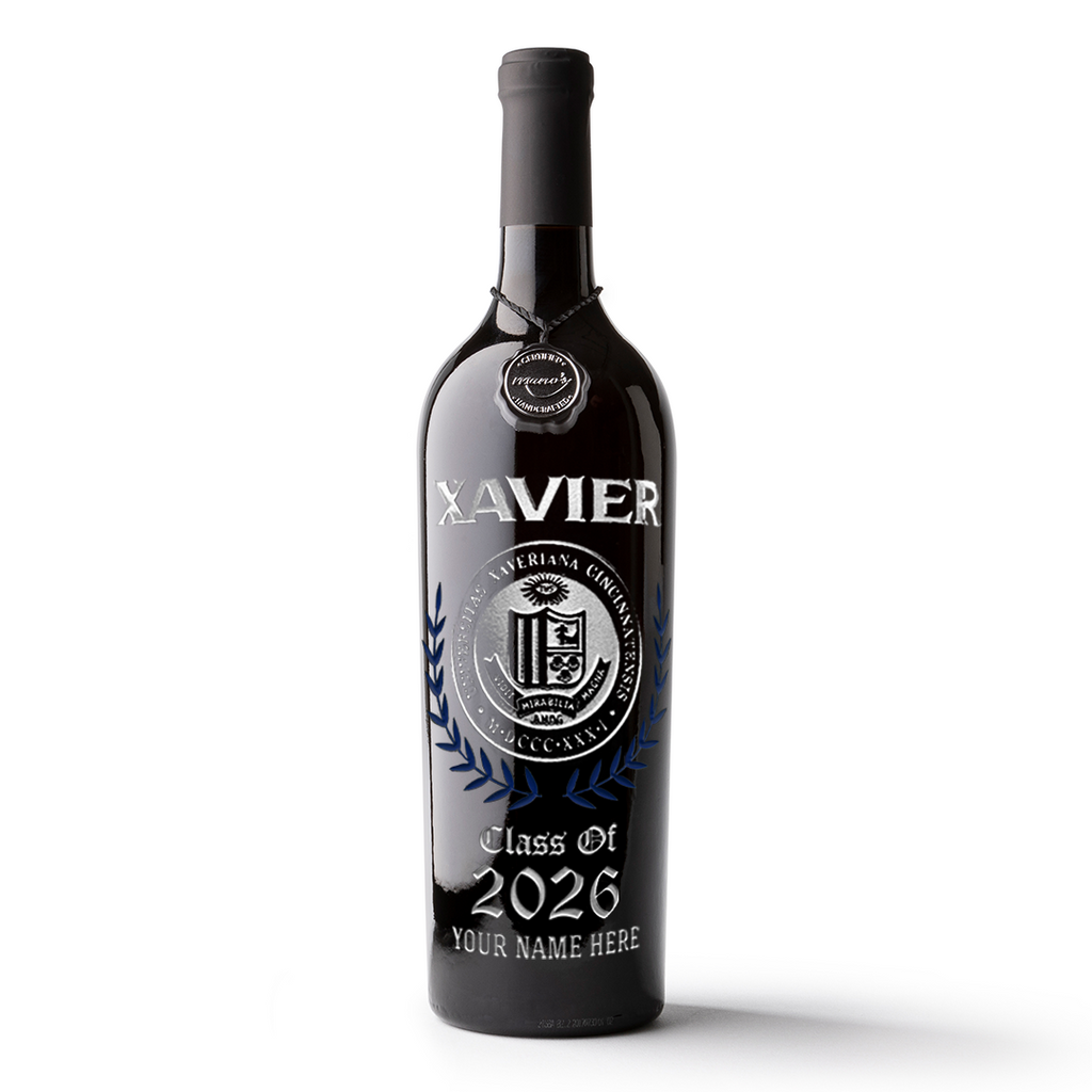 Xavier University Custom Alumni Etched Wine Bottle