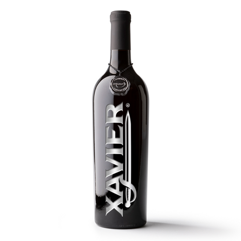 Get the Xavier University hand-etched wine bottle featuring "XAVIER" and a sword etched into the bottle
