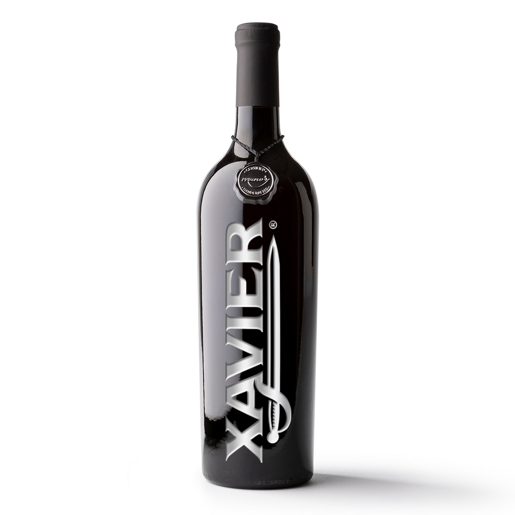 Xavier University Musketeers Etched Wine Bottle