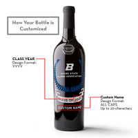 How to customize a wine bottle of Boise State University alumni association with graduating year and alum name