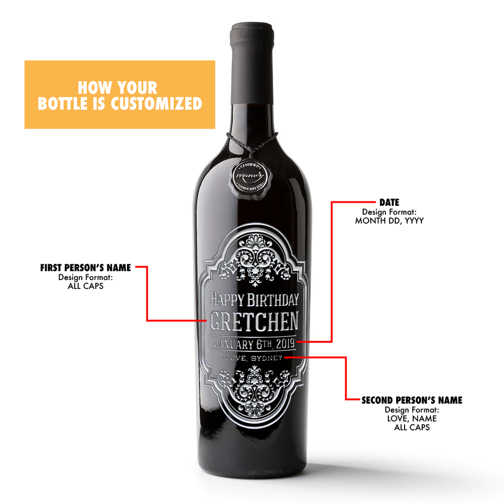 Birthday Frame Custom Etched Wine Bottle