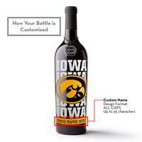 University of Iowa Logos Custom Name Etched Wine