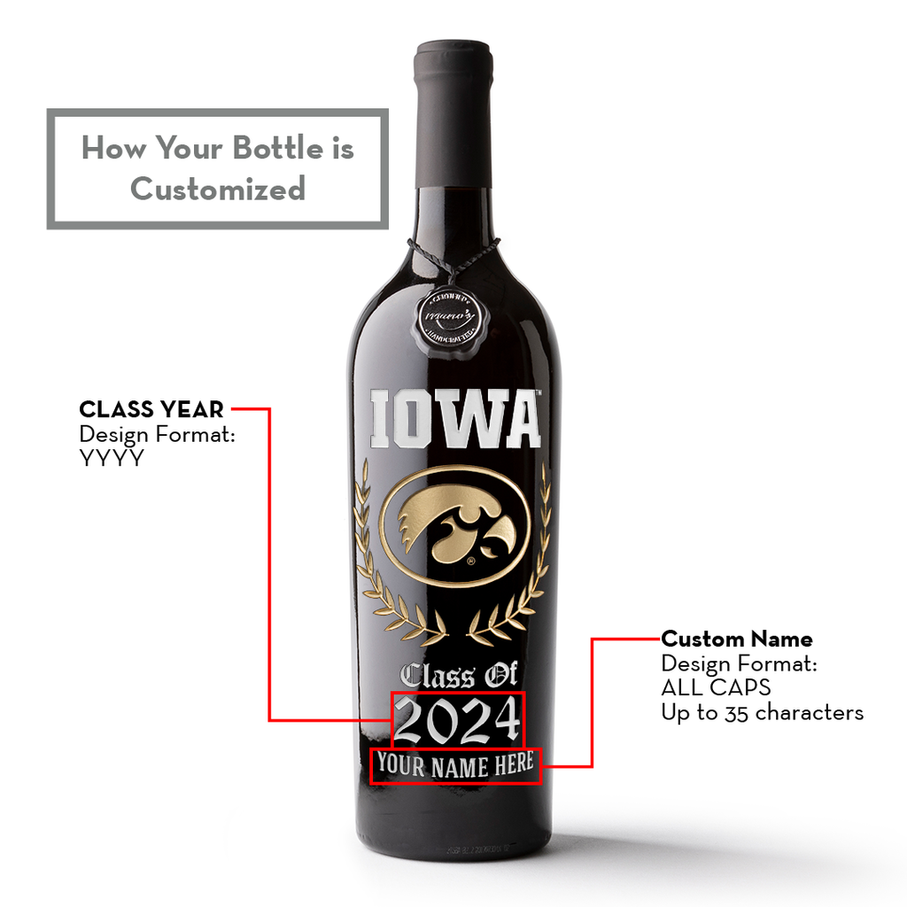 University of Iowa Custom Alumni Etched Wine