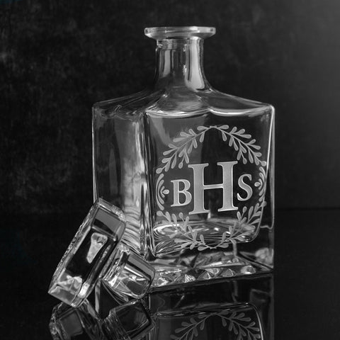 Monogram Laurel Custom Crystal Glass Decanter