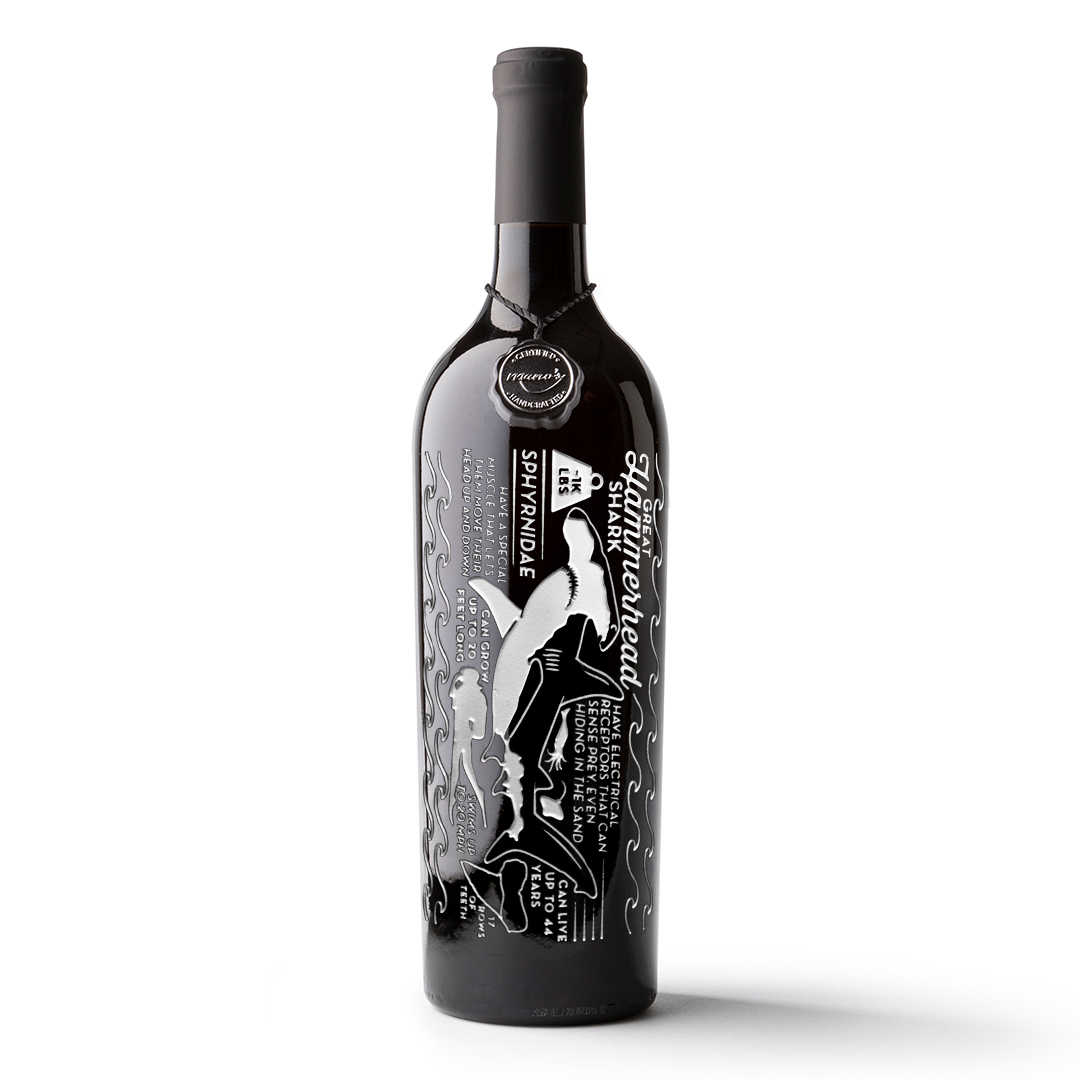 Hammerhead Shark Facts Etched Wine Bottle – Mano's Wine