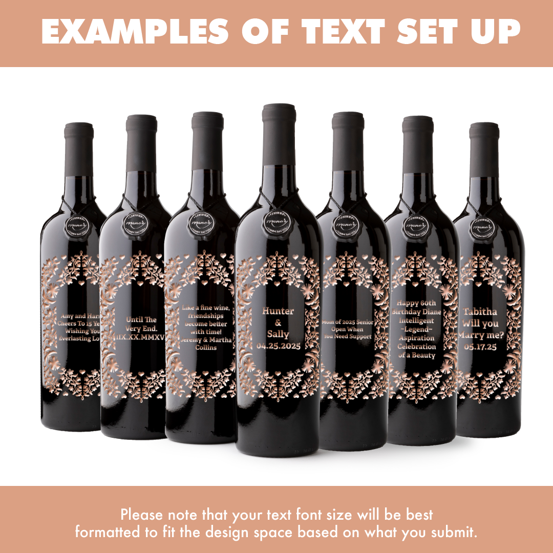 Custom Text Frame Etched Wine Bottle – Mano's Wine