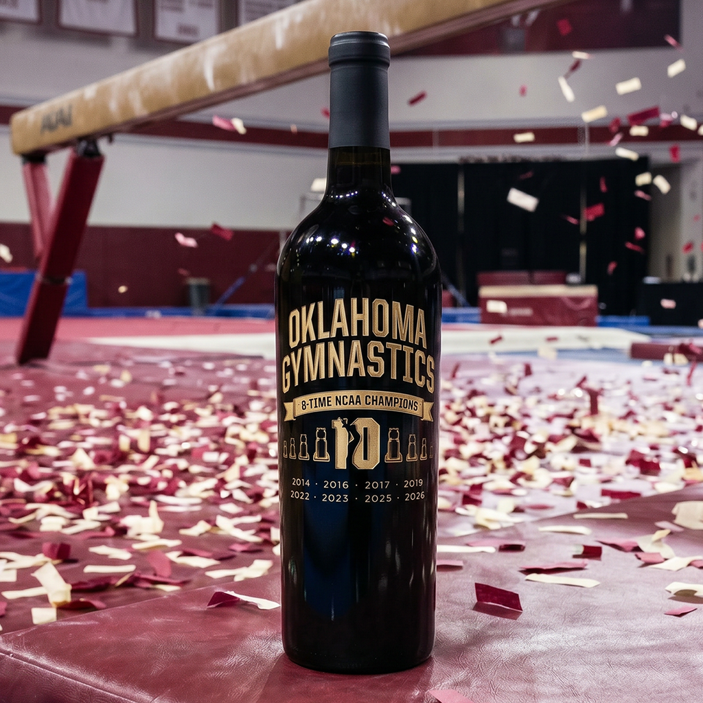 OU 8x Gymnastics Champions Etched Wine