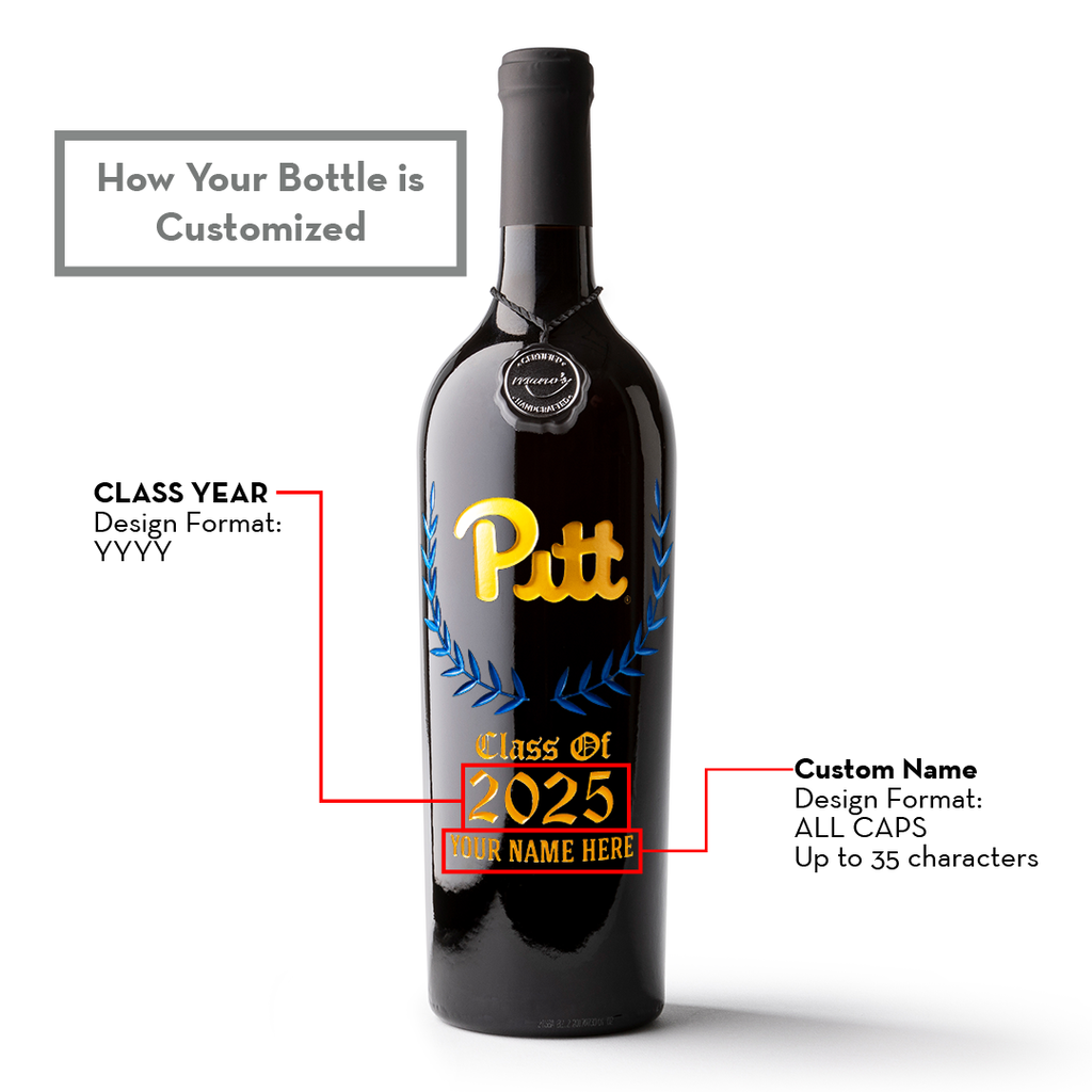 University of Pittsburgh Custom Alumni Etched Wine