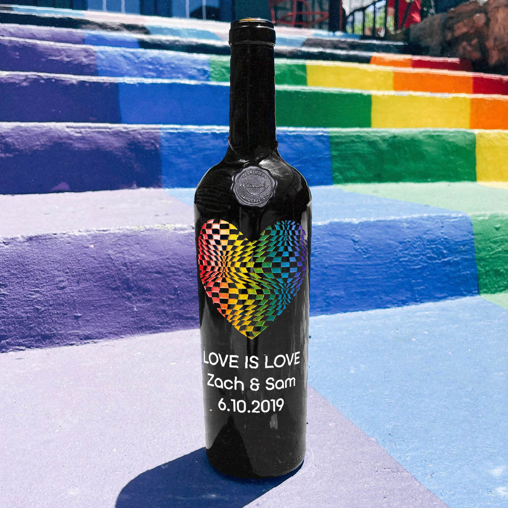 Pride Checkered Heart Custom Etched Wine
