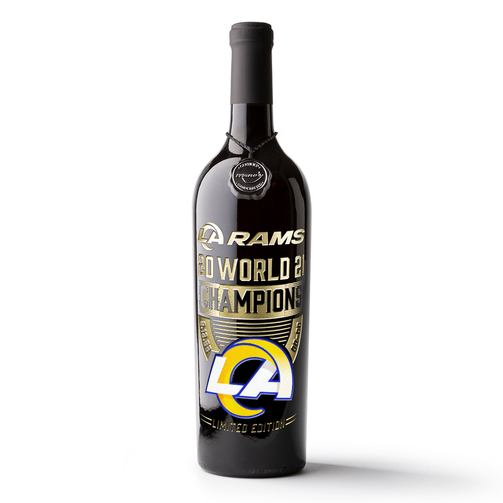 Los Angeles Rams 2021 Champions Stripes Etched Wine
