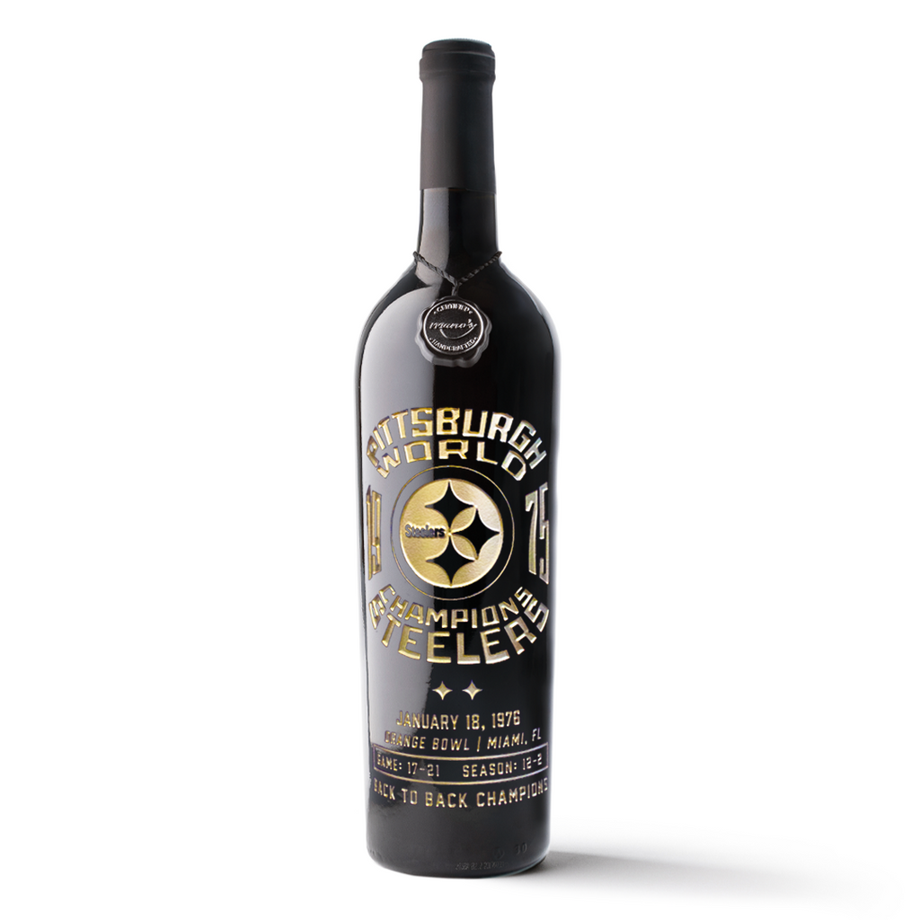 Pittsburgh Steelers 1975 Championship Etched Wine