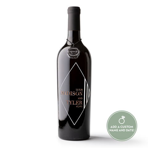 Wedding Diamond Frame Custom Etched Wine Bottle