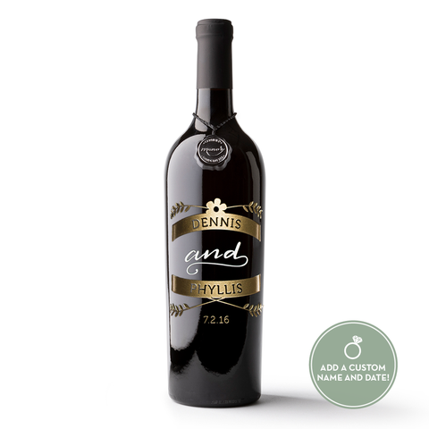 Wedding Emblem Custom Etched Wine Bottle