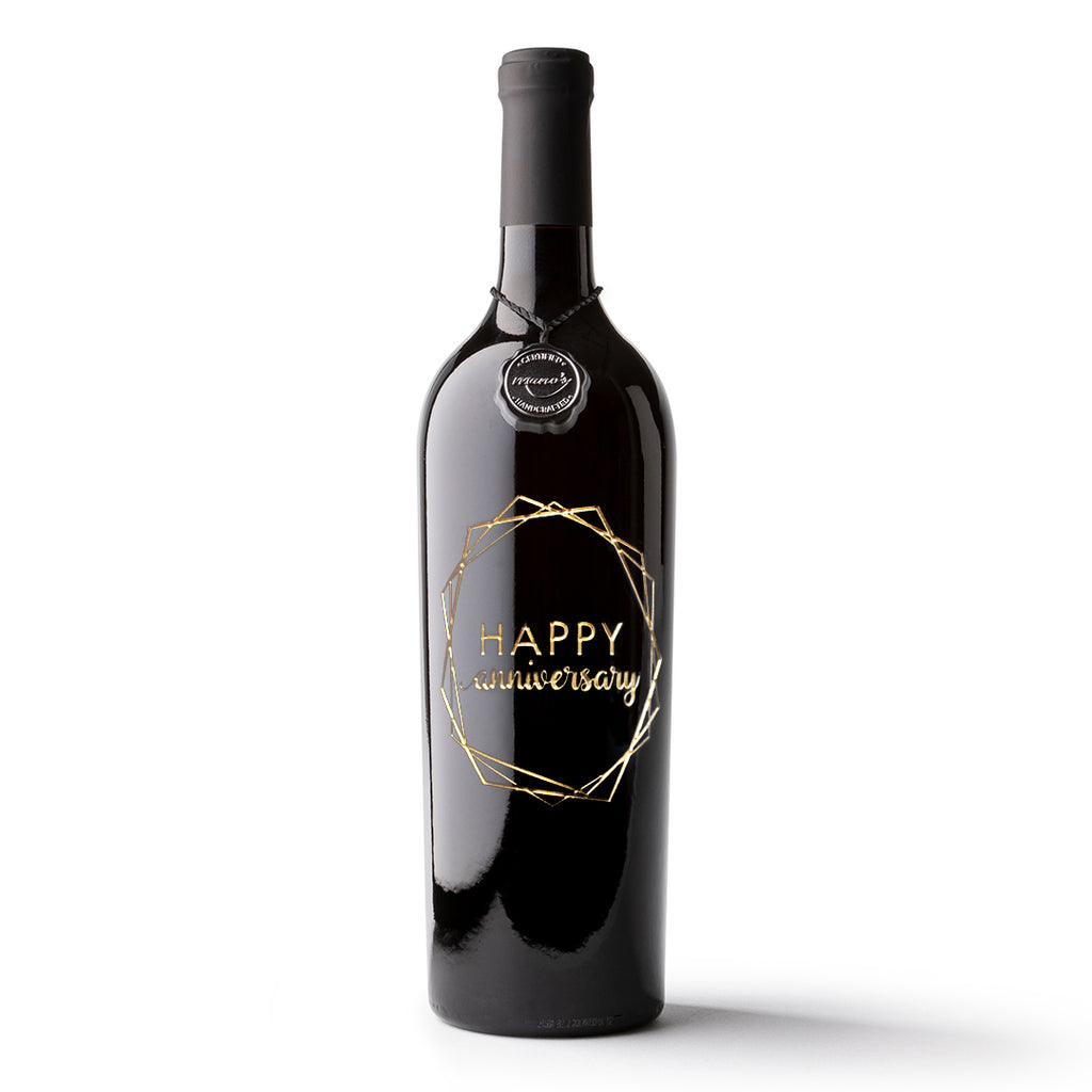 Happy Anniversary Etched Wine Bottle