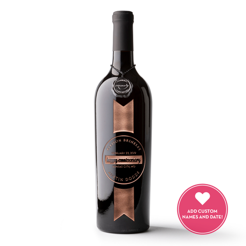Anniversary Ribbon Custom Etched Wine Bottle