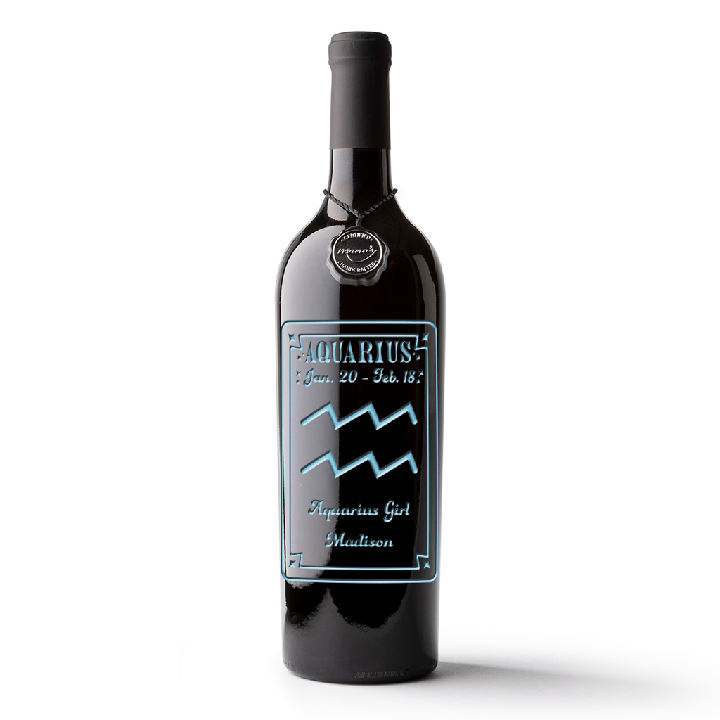 Aquarius Custom Etched Wine Bottle