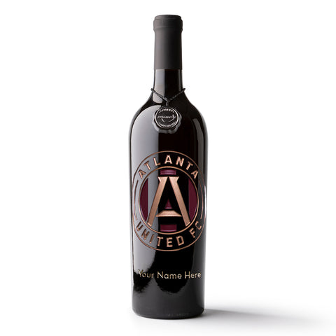 Atlanta United Logo Custom Name Etched Wine