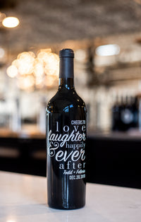 Wedding Love Laughter Custom Etched Wine Bottle