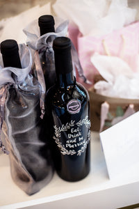 Eat Drink Be Married Etched Wine Bottle