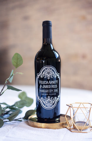 Classic Wedding Custom Etched Wine Bottle