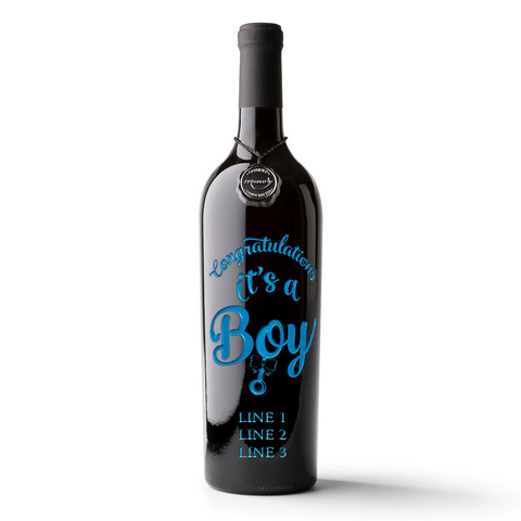 It's A Boy Custom Etched Wine
