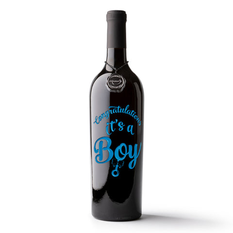 Congrats It’s A Boy Etched Wine Bottle
