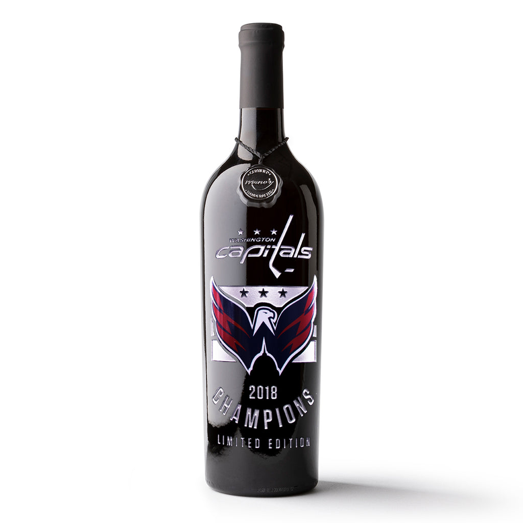Washington Capitals 2018 Champions Logos Etched Wine