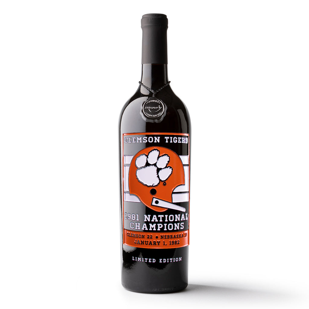 Clemson 1981 National Champions Banner Etched Wine