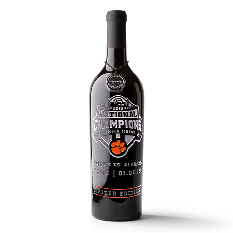 Clemson University 2018 National Champions Logo Etched Wine